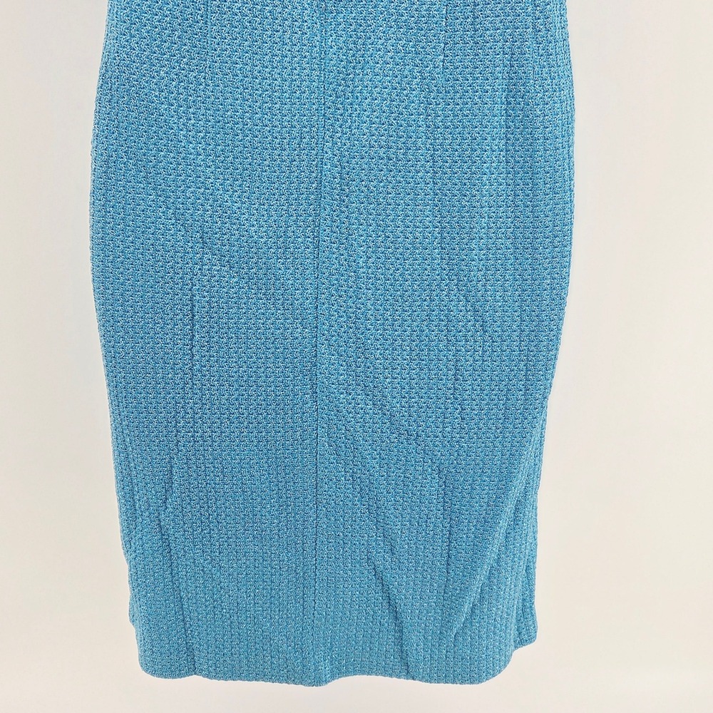 St. John Turquoise Blue Santana Knit Metalic Glimmer Sleeveless Sheath Dress 10 - Picture 10 of 14